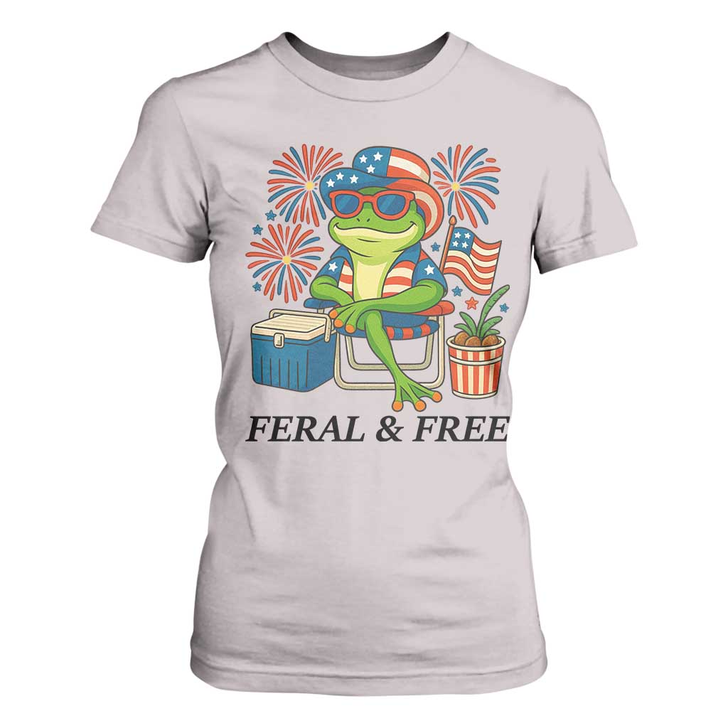 Feral & Free T Shirt For Women Funny 4th of July Patriotic Frog Lovers TS14 Ice Gray Print Your Wear