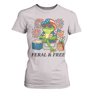 Feral & Free T Shirt For Women Funny 4th of July Patriotic Frog Lovers TS14 Ice Gray Print Your Wear