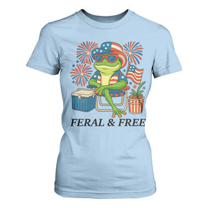 Feral & Free T Shirt For Women Funny 4th of July Patriotic Frog Lovers TS14 Light Blue Print Your Wear