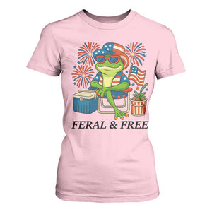 Feral & Free T Shirt For Women Funny 4th of July Patriotic Frog Lovers TS14 Light Pink Print Your Wear