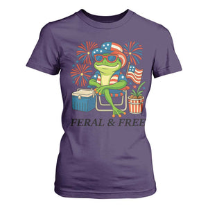 Feral & Free T Shirt For Women Funny 4th of July Patriotic Frog Lovers TS14 Purple Print Your Wear