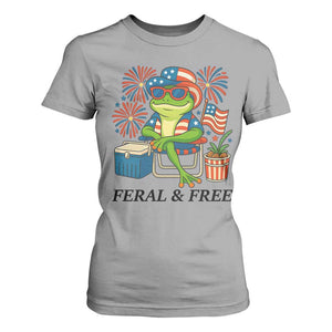 Feral & Free T Shirt For Women Funny 4th of July Patriotic Frog Lovers TS14 Sport Gray Print Your Wear