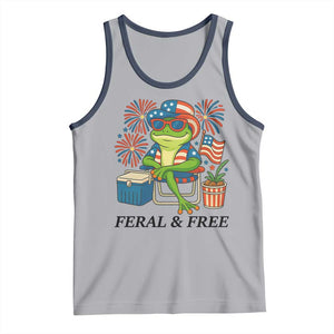 Feral & Free Tank Top Funny 4th of July Patriotic Frog Lovers TS14 Athletic Heather Navy Print Your Wear