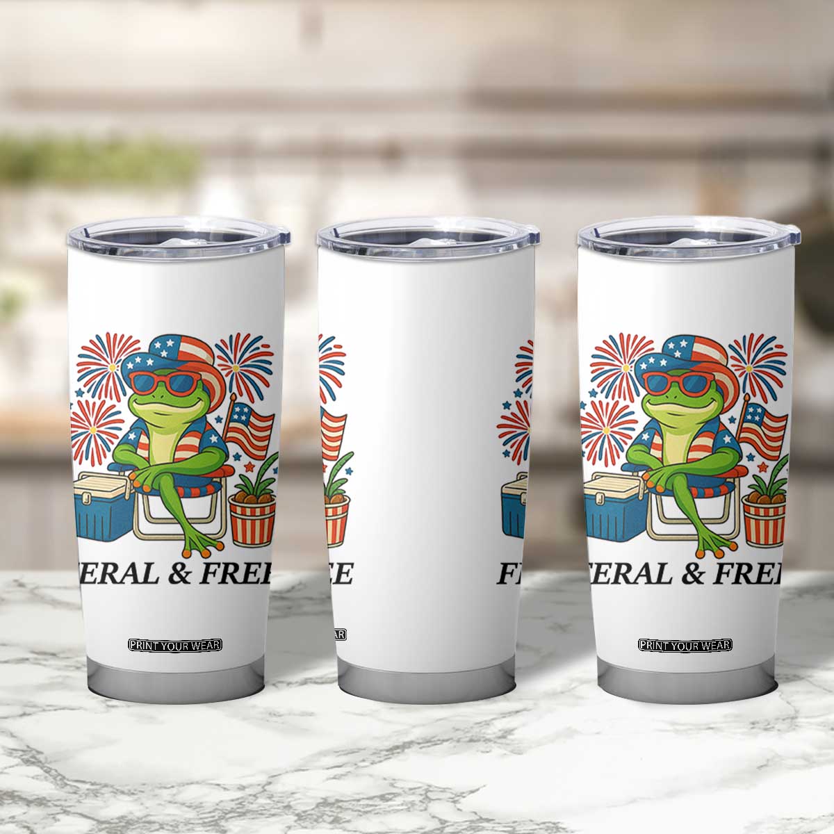Feral & Free Tumbler Cup Funny 4th of July Patriotic Frog Lovers TS14 Print Your Wear