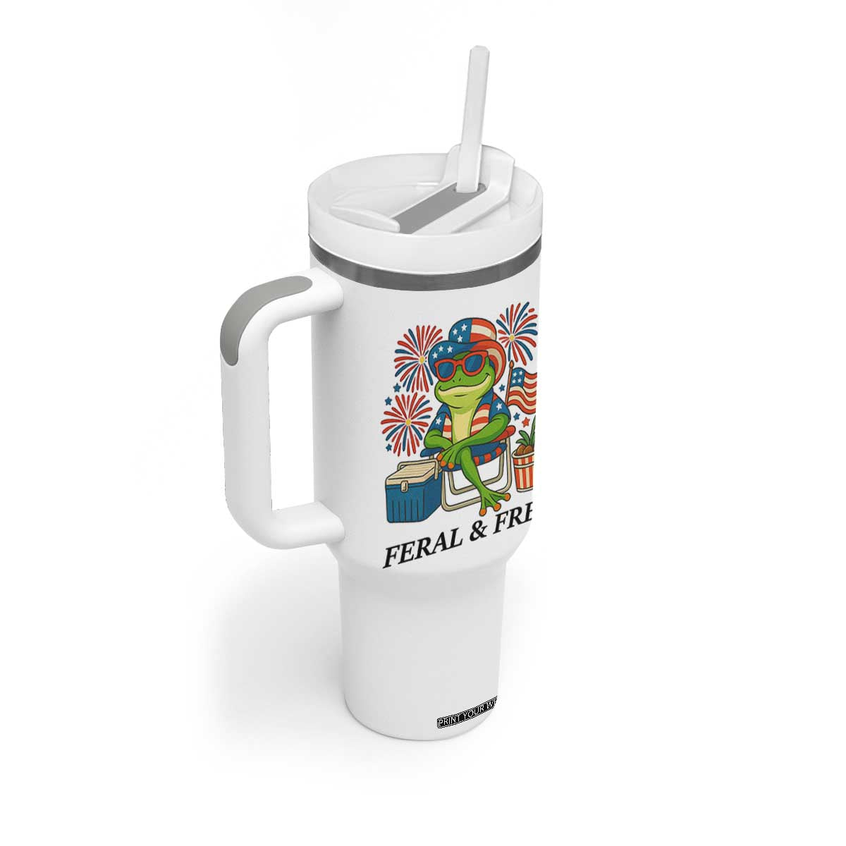 Feral & Free Tumbler With Handle Funny 4th of July Patriotic Frog Lovers TS14 Print Your Wear