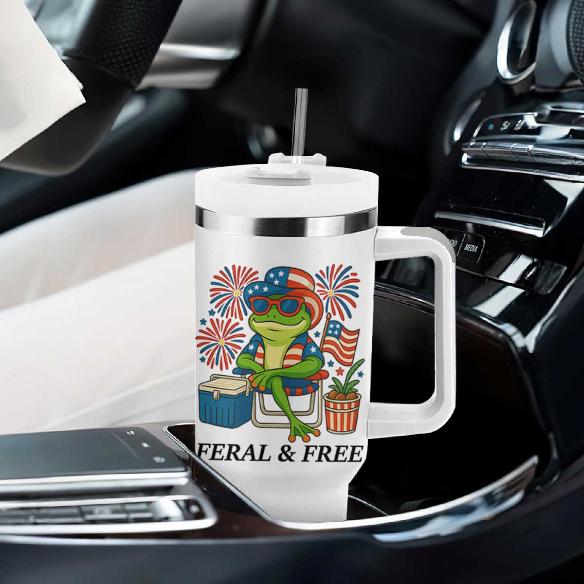 Feral & Free Tumbler With Handle Funny 4th of July Patriotic Frog Lovers TS14 Print Your Wear