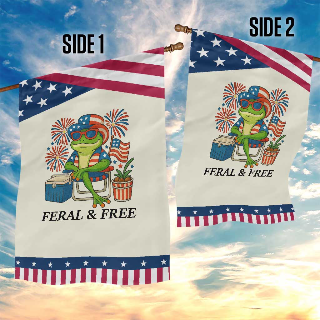 Feral & Free Garden Flag Funny 4th of July Patriotic Frog Lovers TS14 Print Your Wear