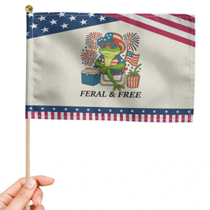 Feral & Free Patriotic Handheld Flag Funny 4th of July Frog Lovers TS14 Modern 8.2" × 5.5" Beige Blue Print Your Wear