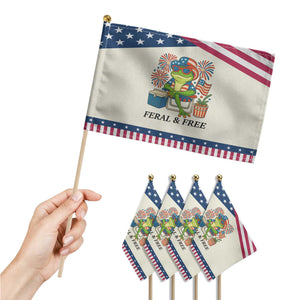 Feral & Free Patriotic Handheld Flag Funny 4th of July Frog Lovers TS14 Print Your Wear