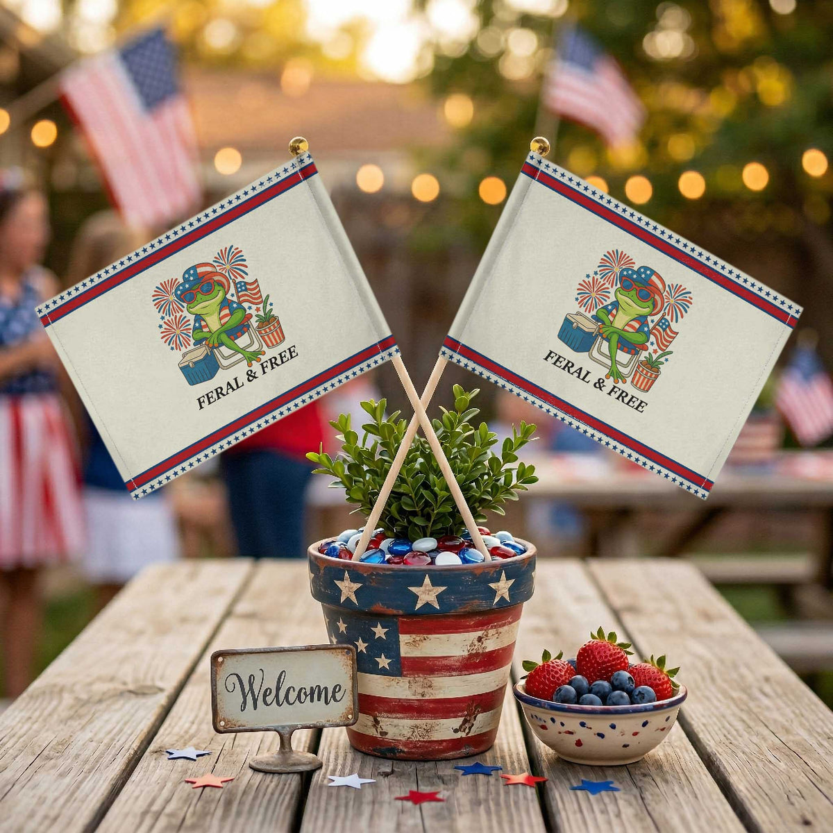 Feral & Free Patriotic Handheld Flag Funny 4th of July Frog Lovers TS14 Modern 8.2