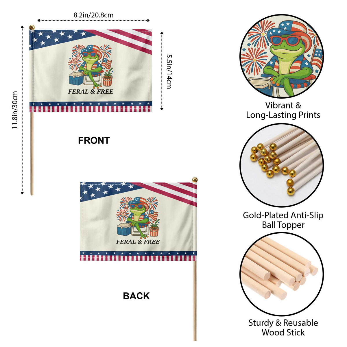 Feral & Free Patriotic Handheld Flag Funny 4th of July Frog Lovers TS14 Print Your Wear