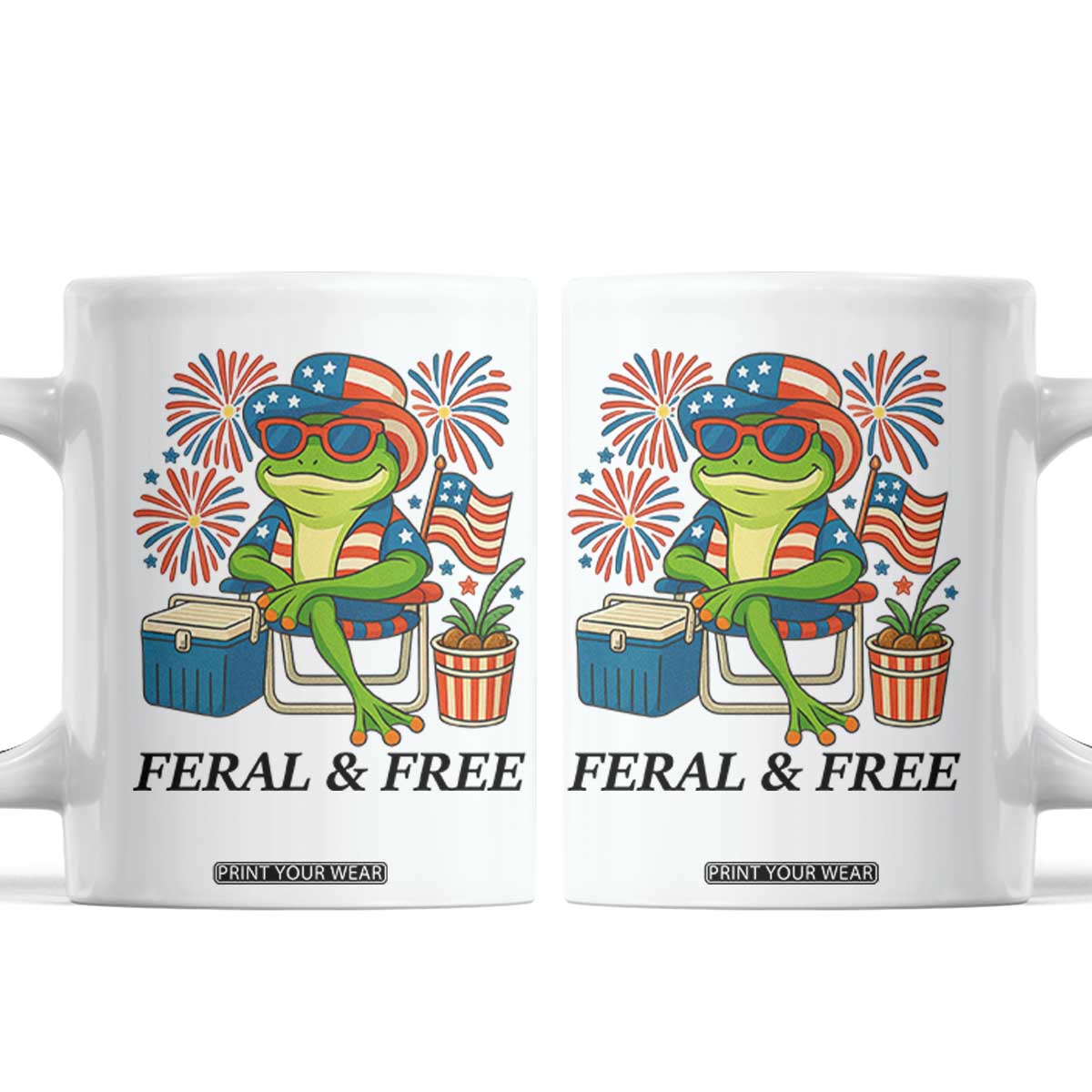 Feral & Free Coffee Mug Funny 4th of July Patriotic Frog Lovers TS14 White Print Your Wear