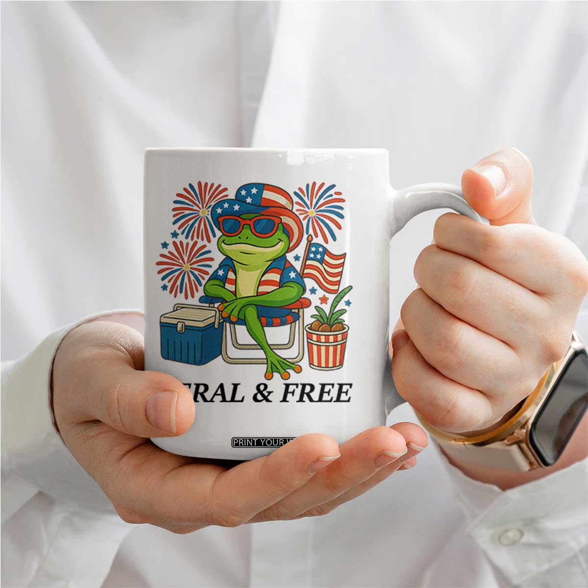 Feral & Free Coffee Mug Funny 4th of July Patriotic Frog Lovers TS14 Print Your Wear