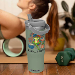 Feral & Free Flip Straw Tumbler Funny 4th of July Patriotic Frog Lovers TS14 One Size: 30 oz Moss Green Print Your Wear