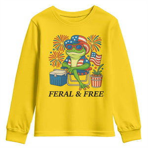 Feral & Free Youth Sweatshirt Funny 4th of July Patriotic Frog Lovers TS14 Daisy Print Your Wear