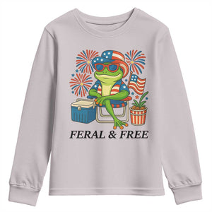 Feral & Free Youth Sweatshirt Funny 4th of July Patriotic Frog Lovers TS14 Ice Gray Print Your Wear