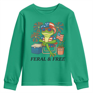 Feral & Free Youth Sweatshirt Funny 4th of July Patriotic Frog Lovers TS14 Irish Green Print Your Wear