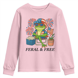 Feral & Free Youth Sweatshirt Funny 4th of July Patriotic Frog Lovers TS14 Light Pink Print Your Wear