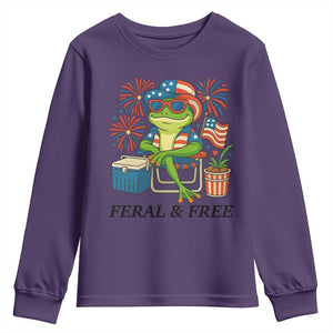 Feral & Free Youth Sweatshirt Funny 4th of July Patriotic Frog Lovers TS14 Purple Print Your Wear