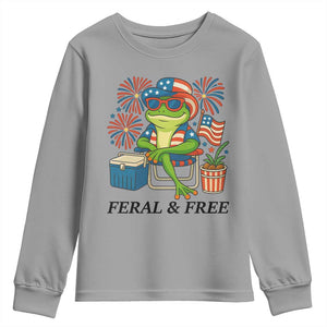 Feral & Free Youth Sweatshirt Funny 4th of July Patriotic Frog Lovers TS14 Sport Gray Print Your Wear