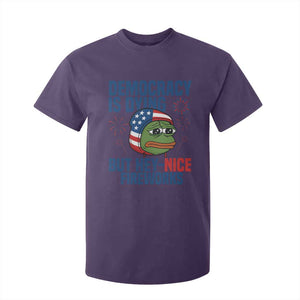 Funny Frog Meme 4th of July T Shirt For Kid 4th of Luly Democrary Is Dying But Hey Nice Fireworks TS14 Purple Print Your Wear