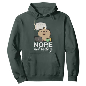 Nope Not Today Hoodie Funny Lazy Capybara Meme TS14 Dark Forest Green Print Your Wear