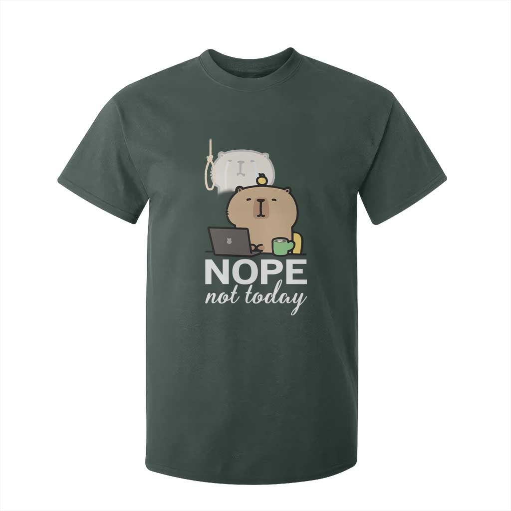 Nope Not Today T Shirt For Kid Funny Lazy Capybara Meme TS14 Dark Forest Green Print Your Wear
