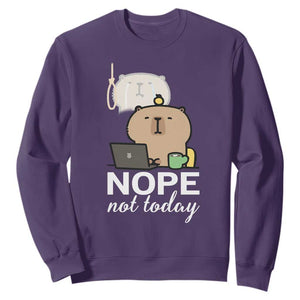 Nope Not Today Sweatshirt Funny Lazy Capybara Meme TS14 Purple Print Your Wear
