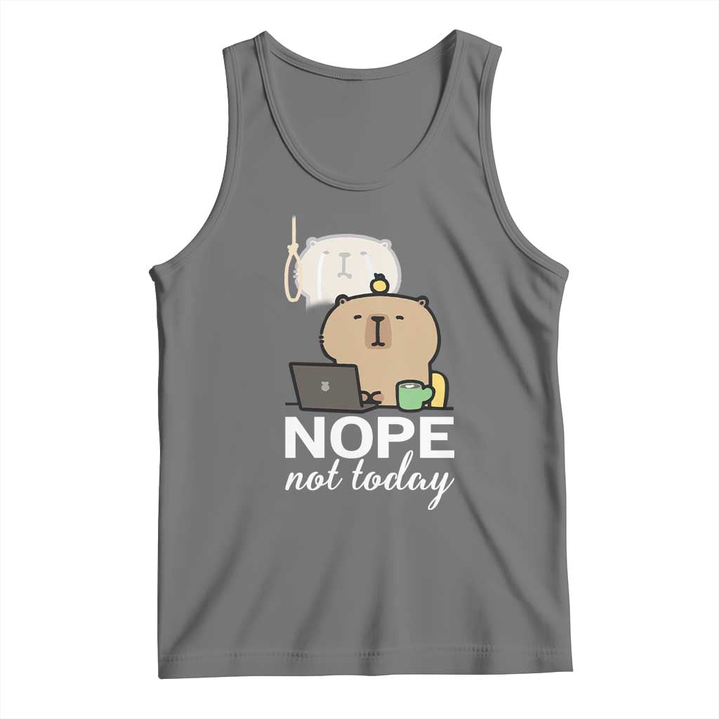 Nope Not Today Tank Top Funny Lazy Capybara Meme TS14 Black Heather Print Your Wear
