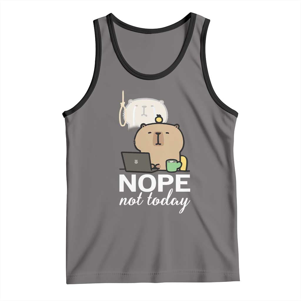 Nope Not Today Tank Top Funny Lazy Capybara Meme TS14 Deep Heather Black Print Your Wear