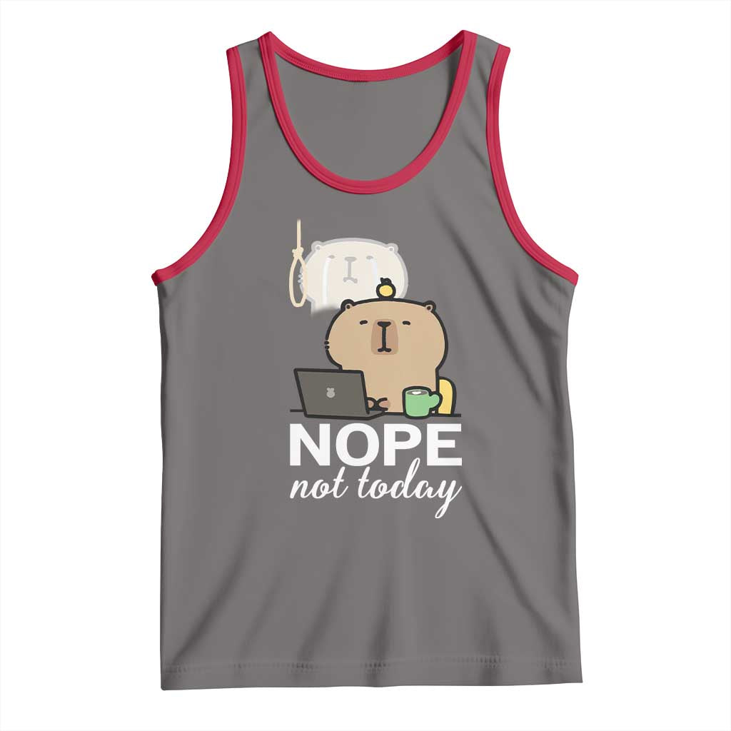 Nope Not Today Tank Top Funny Lazy Capybara Meme TS14 Deep Heather Red Print Your Wear