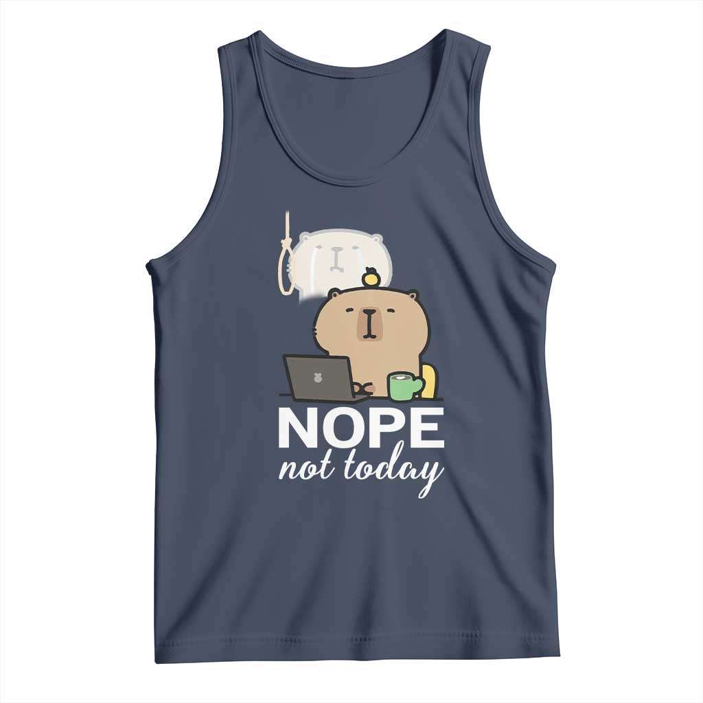 Nope Not Today Tank Top Funny Lazy Capybara Meme TS14 Navy Print Your Wear