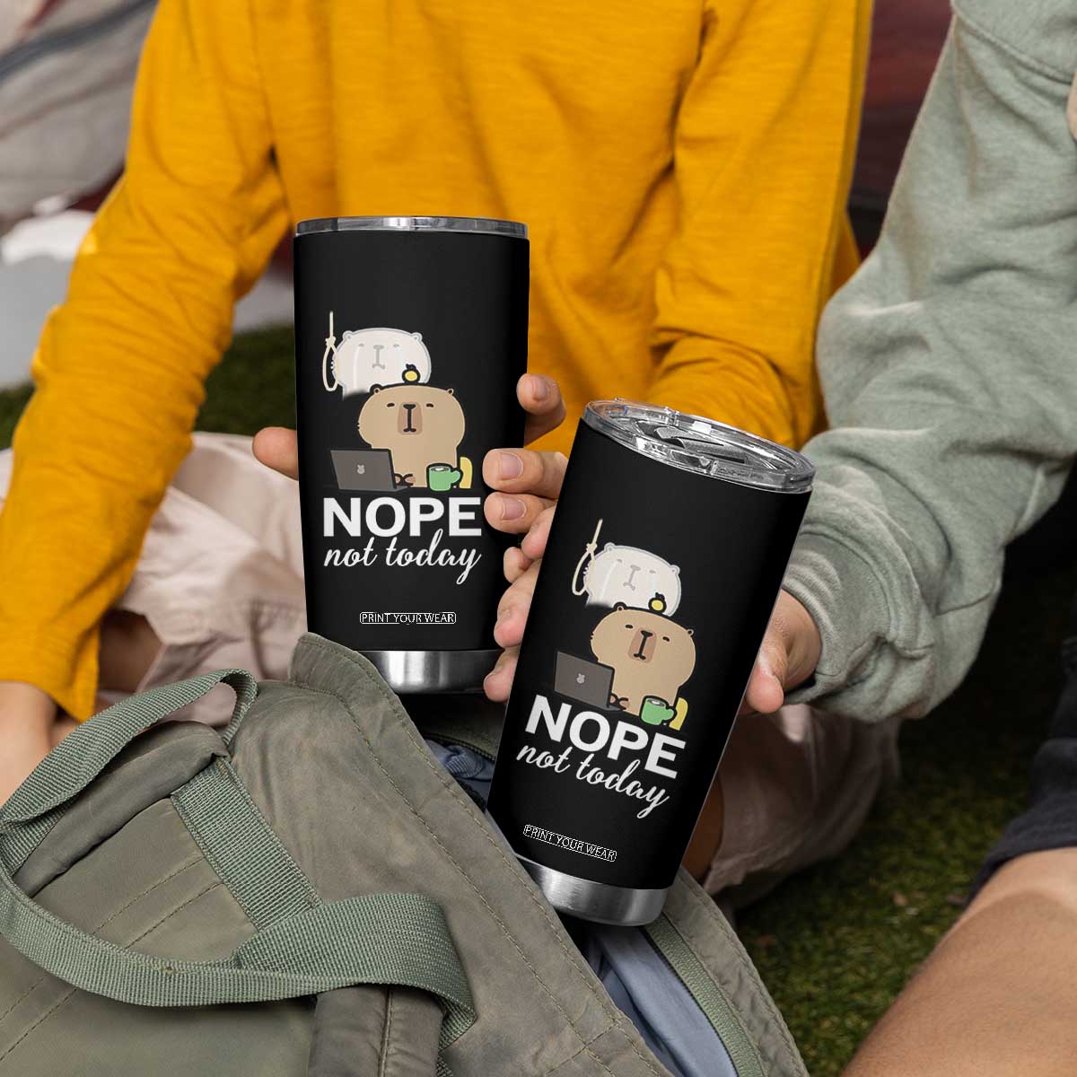 Nope Not Today Tumbler Cup Funny Lazy Capybara Meme TS14 Print Your Wear