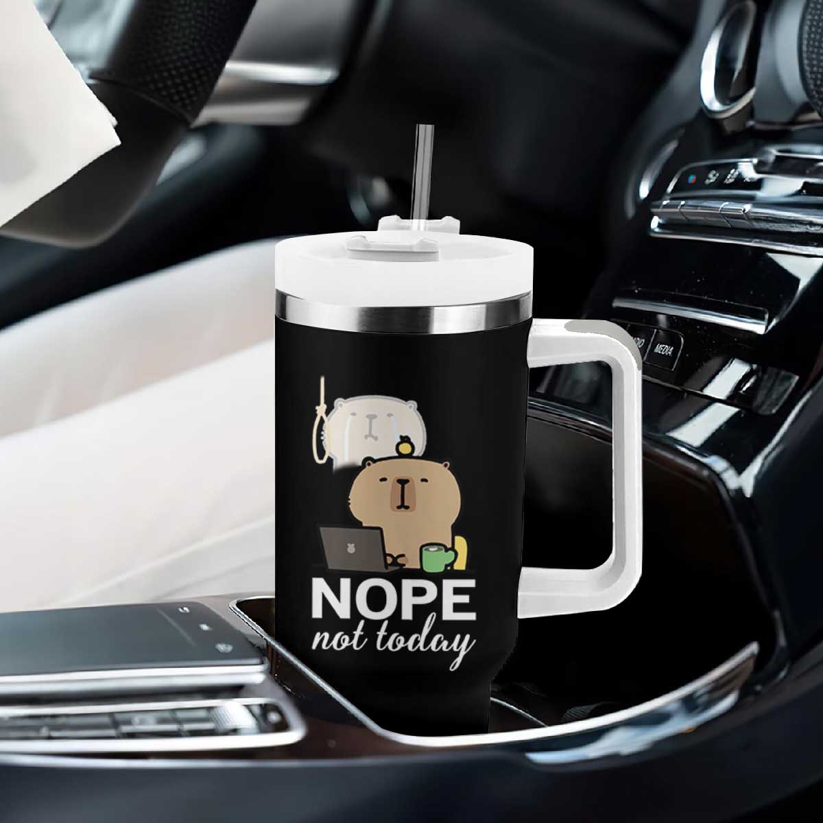 Nope Not Today Tumbler With Handle Funny Lazy Capybara Meme TS14 Print Your Wear