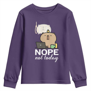 Nope Not Today Youth Sweatshirt Funny Lazy Capybara Meme TS14 Purple Print Your Wear