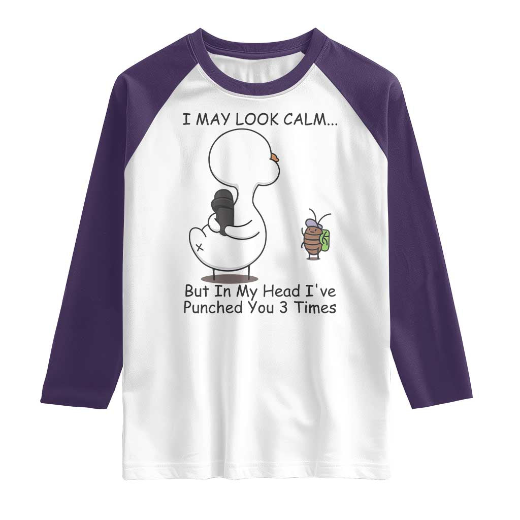 In My Head I Have Pecked You 3 Times Raglan Shirt Funny Duck Sarcastic Farm Humor TS14 White Purple Print Your Wear