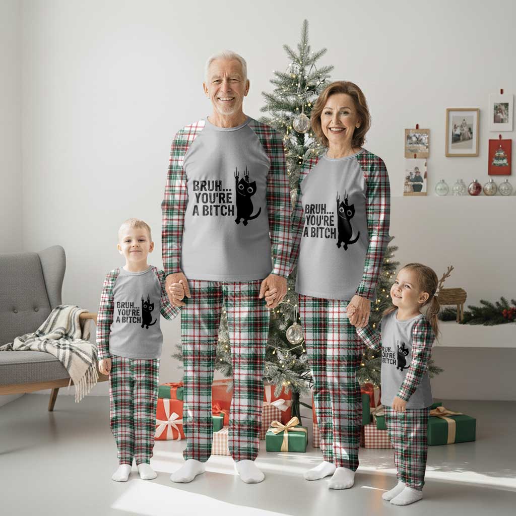 Funny Black Cat Plaid Pajama Set Bruh You Are A Bitch Kitty Sarcastic Meme TS14 Christmas Plaid Print Your Wear