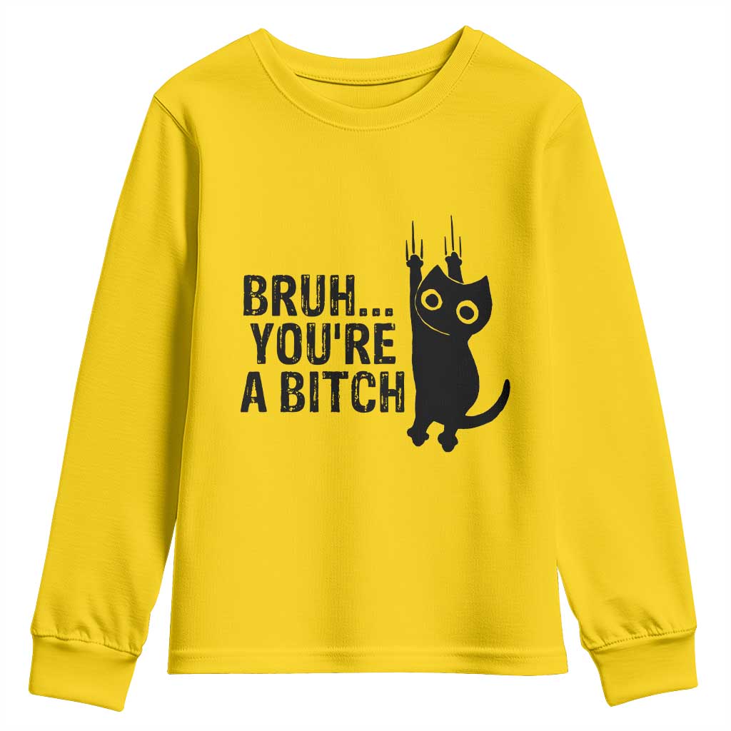 Funny Black Cat Youth Sweatshirt Bruh You Are A Bitch Kitty Sarcastic Meme TS14 Daisy Print Your Wear
