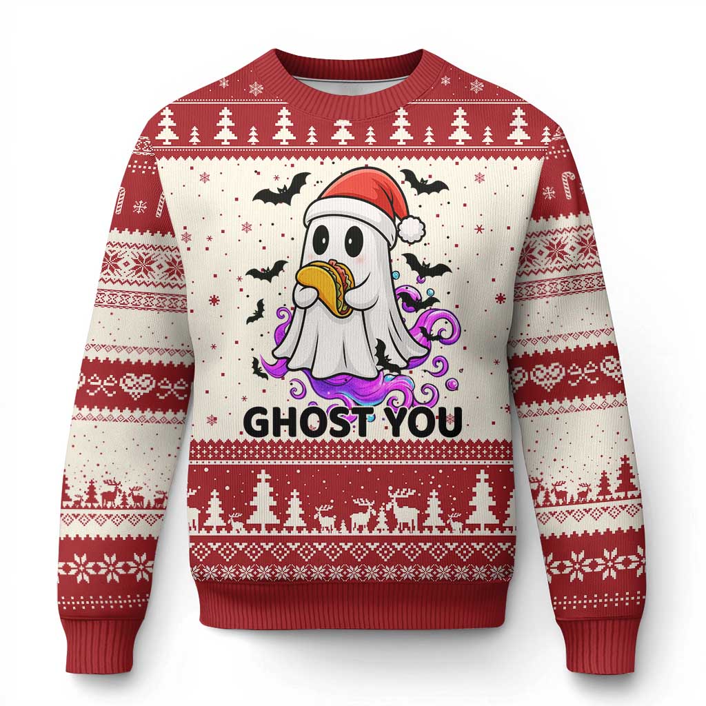 Funny Ghost Halloween Xmas Ugly Christmas Sweater Ghost You TS14 Beige Red Print Your Wear