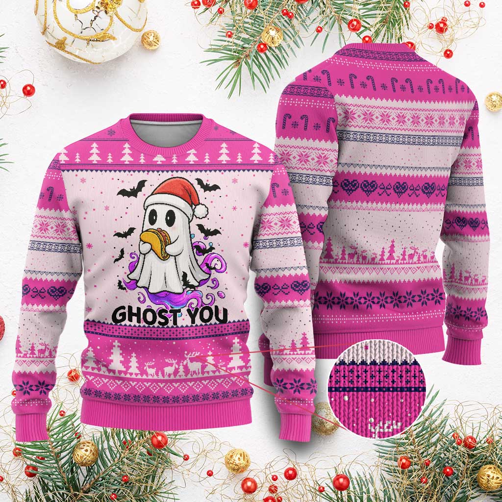 Funny Ghost Halloween Xmas Ugly Christmas Sweater Ghost You TS14 Hot Pink Print Your Wear