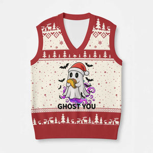 Funny Ghost Halloween Xmas V-Neck Knit Sweater Vest Ghost You TS14 Beige Red Print Your Wear