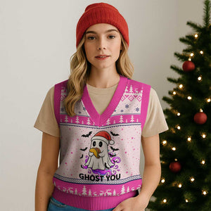 Funny Ghost Halloween Xmas V-Neck Knit Sweater Vest Ghost You TS14 Hot Pink Print Your Wear
