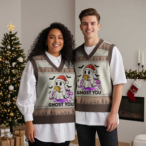 Funny Ghost Halloween Xmas V-Neck Knit Sweater Vest Ghost You TS14 Mocha Mousse Print Your Wear