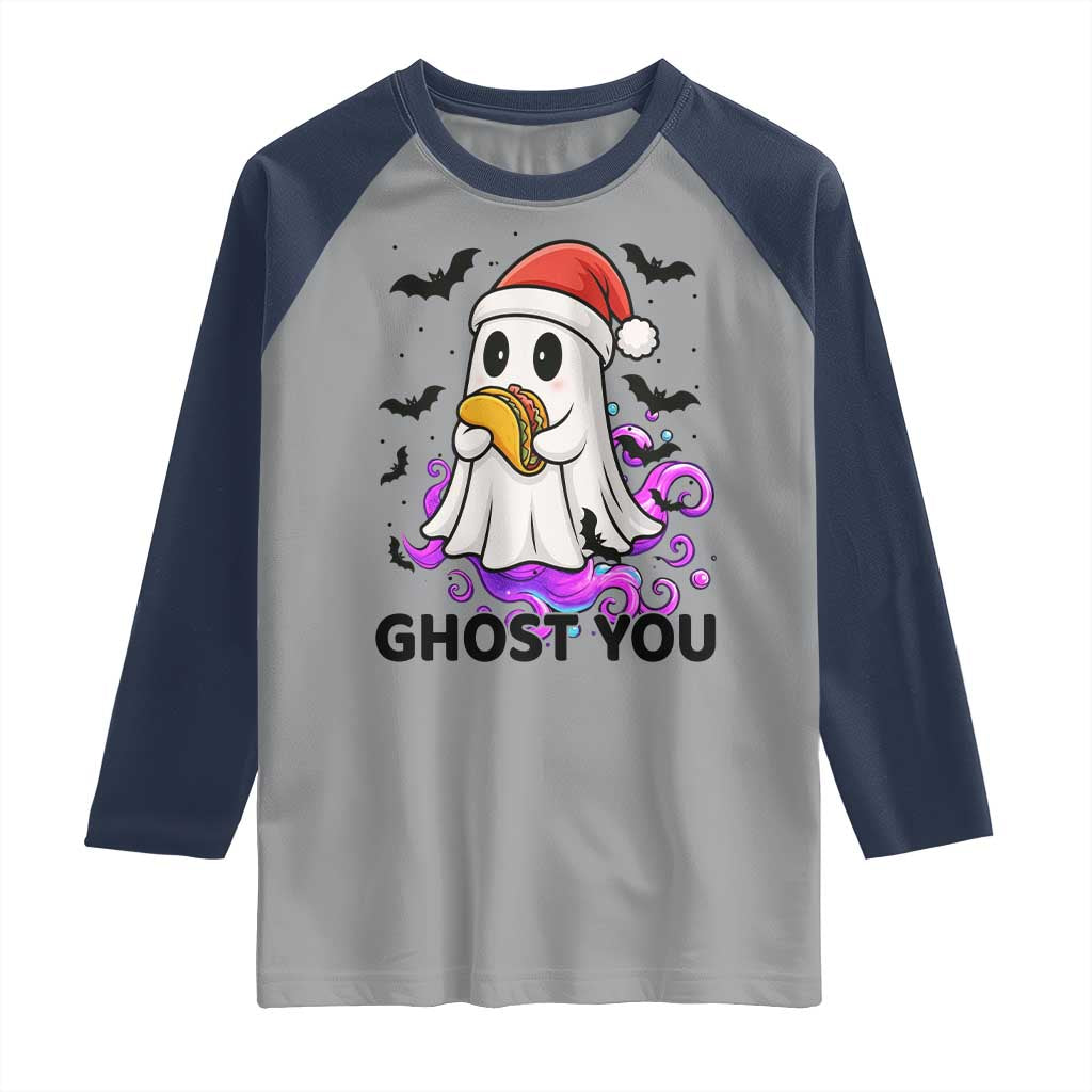Funny Ghost Halloween Christmas Raglan Shirt Ghost You TS14 Sport Gray Navy Print Your Wear