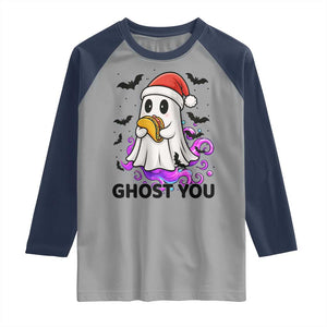 Funny Ghost Halloween Christmas Raglan Shirt Ghost You TS14 Sport Gray Navy Print Your Wear