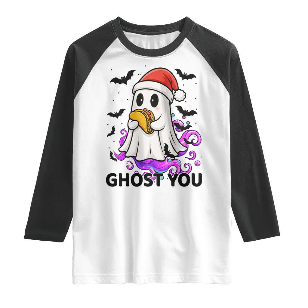 Funny Ghost Halloween Christmas Raglan Shirt Ghost You TS14 White Black Print Your Wear