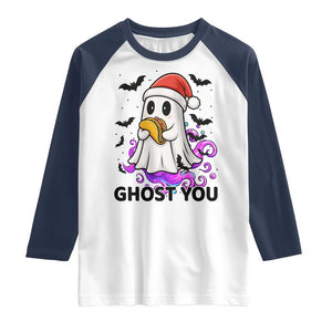Funny Ghost Halloween Christmas Raglan Shirt Ghost You TS14 White Navy Print Your Wear