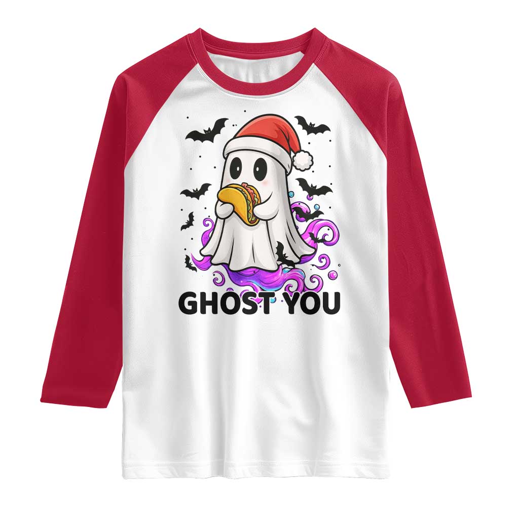 Funny Ghost Halloween Christmas Raglan Shirt Ghost You TS14 White Red Print Your Wear
