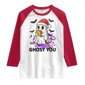 Funny Ghost Halloween Christmas Raglan Shirt Ghost You TS14 White Red Print Your Wear