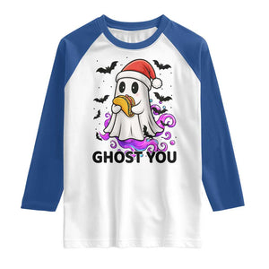 Funny Ghost Halloween Christmas Raglan Shirt Ghost You TS14 White Royal Print Your Wear